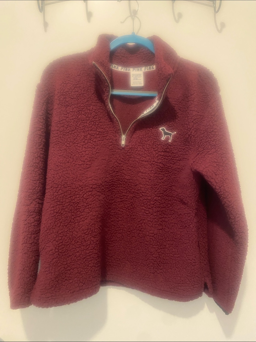 PINK Victoria's Secret Burgundy Sherpa Quarter-Zip Pullover